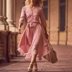 Vince Camuto Pink Pleated High Low Sundress